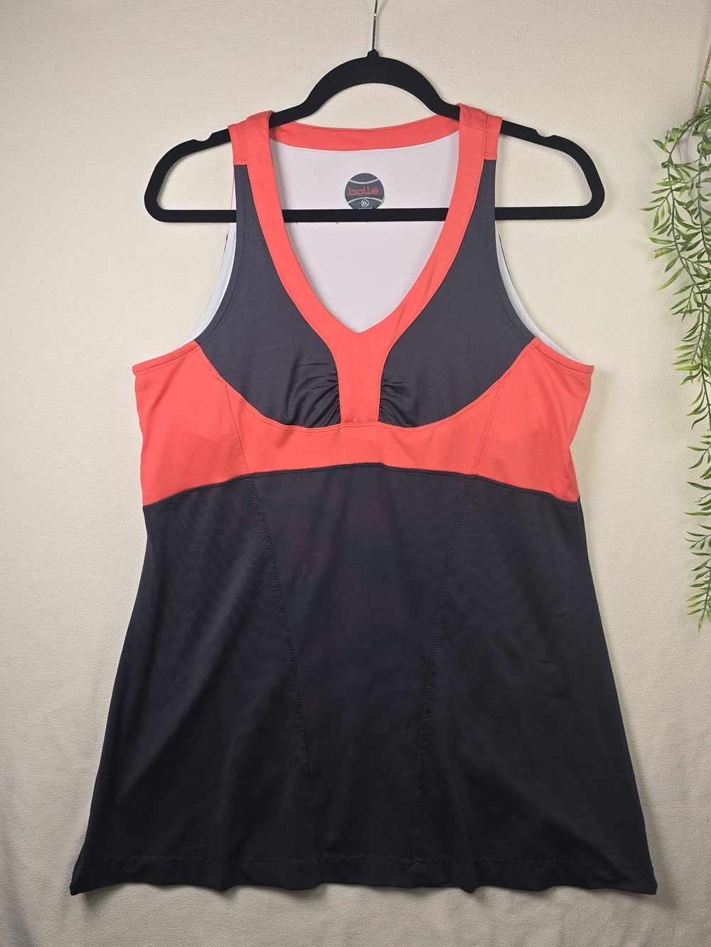 BOLLE TENNIS DRESS DARK GRAY AND ORANGE SHELF BRA FASTDRY WOMENS SIZE XL